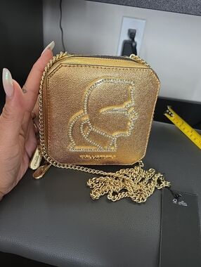 Karl Lagerfeld Metallic Gold Crystal-Trim Mini Crossbody